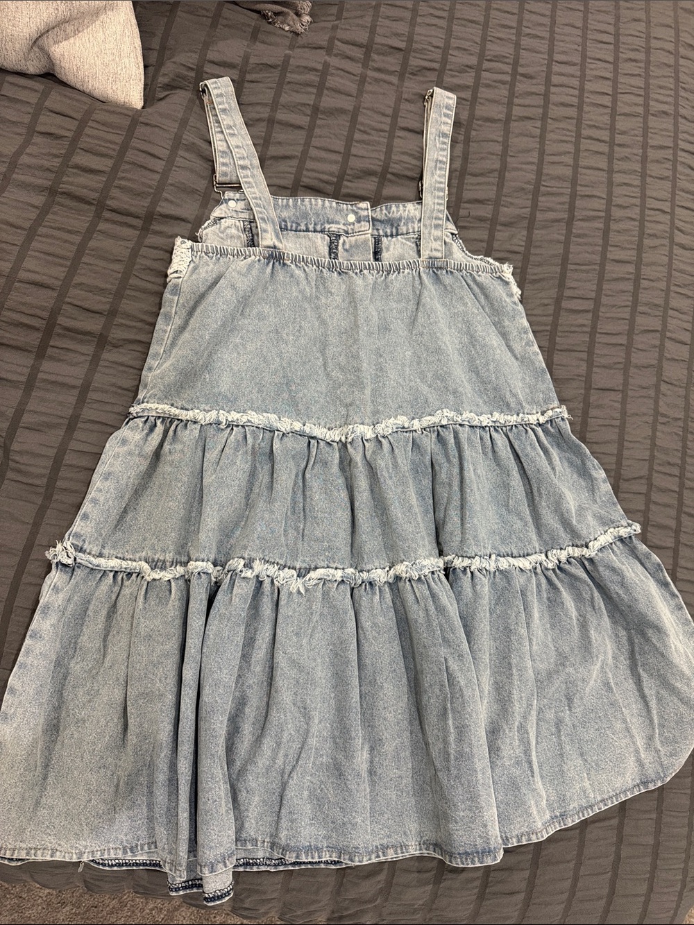 Women’s Light Blue Denim Sundress with Crochet Panels - Picture 3 of 3